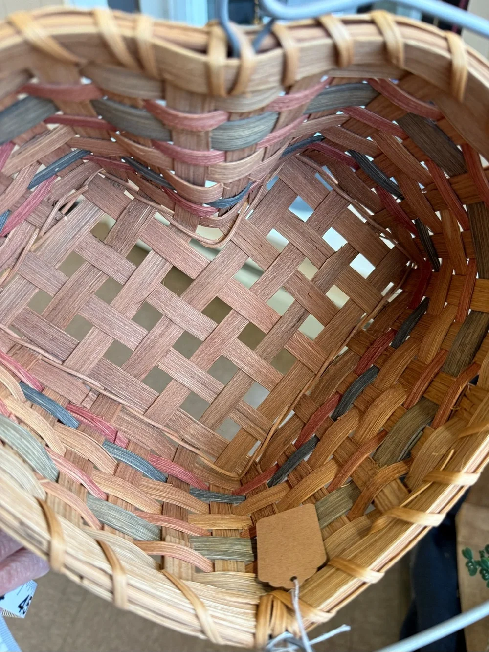Vintage Heart Shaped Handwoven Basket w/ Wood Handle with painted stars